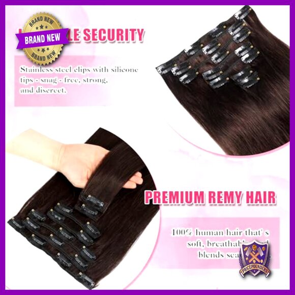 120g Clip-In Human Hair Extensions, 7pcs, 18in, Remy Straight main image 5